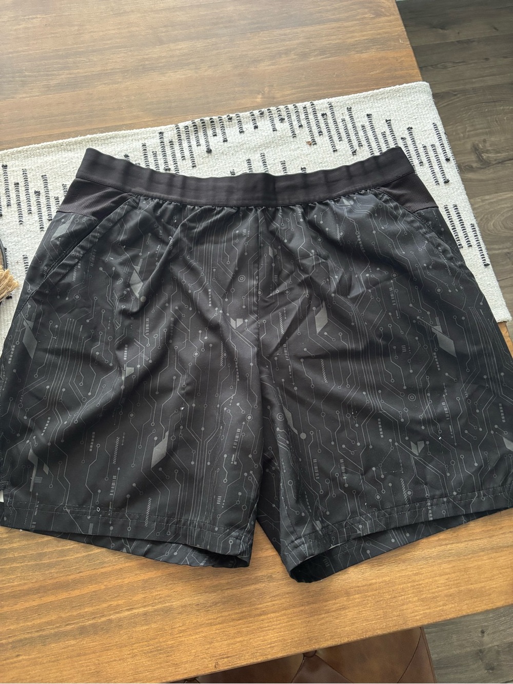 Xersion Black Athletic Shorts with Circuit-Style Print
